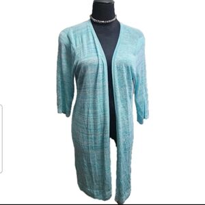 Catherines Pointelle Knit Longsleeve Open Front Cardigan Marbled Green  OX